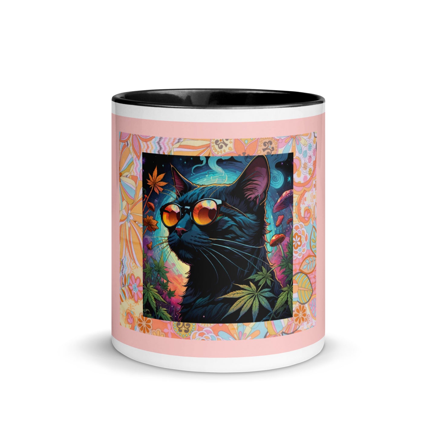 Psychedelic Cat with Sunglasses Mug with Color Inside