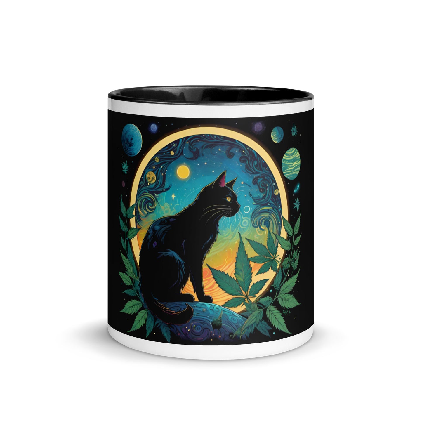 Marijuana Cat with Planets Mug with Color Inside