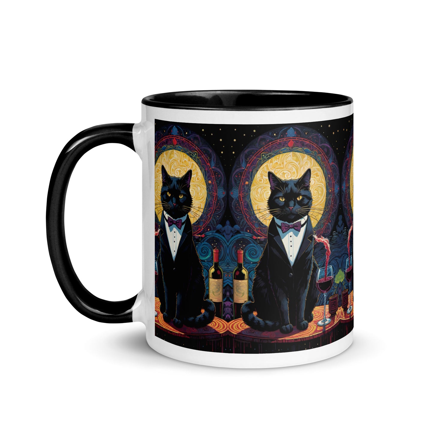 Black Cat in a Suit with Wine Mug