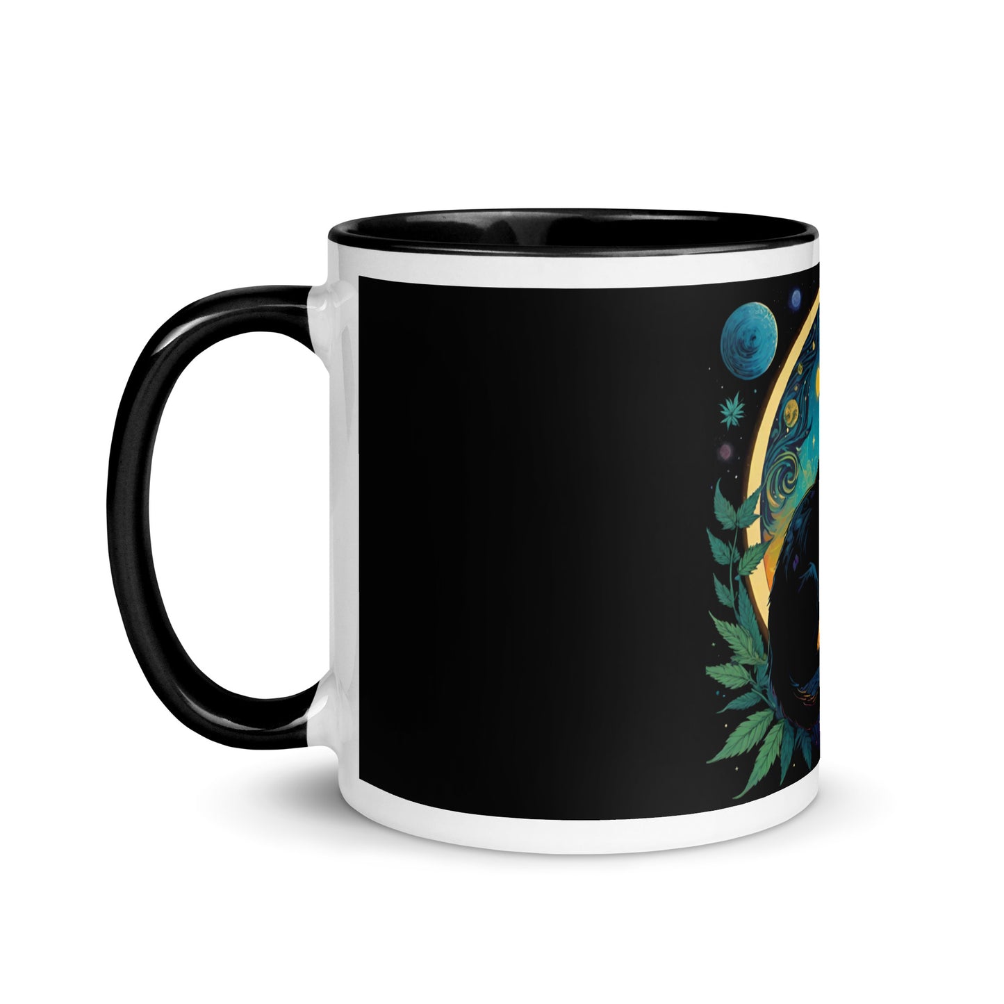 Marijuana Cat with Planets Mug with Color Inside