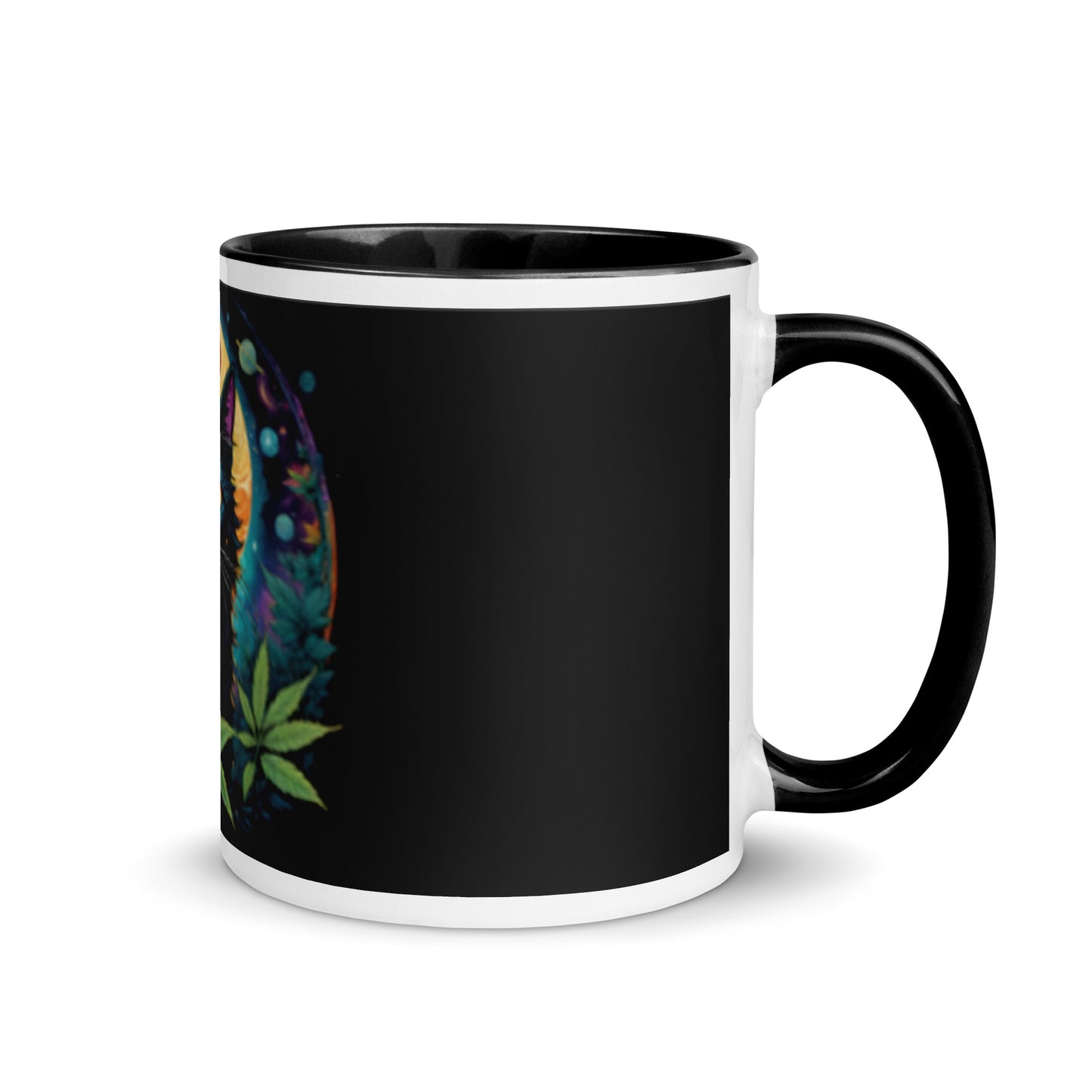 Black Cat with Planets Mug with Color Inside