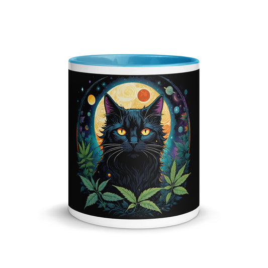 Black Cat with Planets Mug with Color Inside