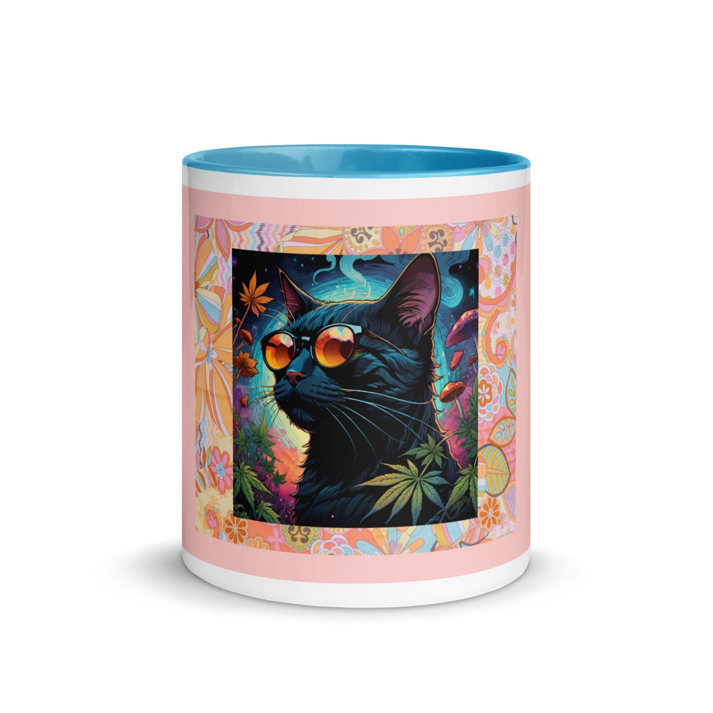 Psychedelic Cat with Sunglasses Mug with Color Inside