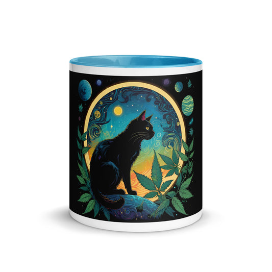 Marijuana Cat with Planets Mug with Color Inside
