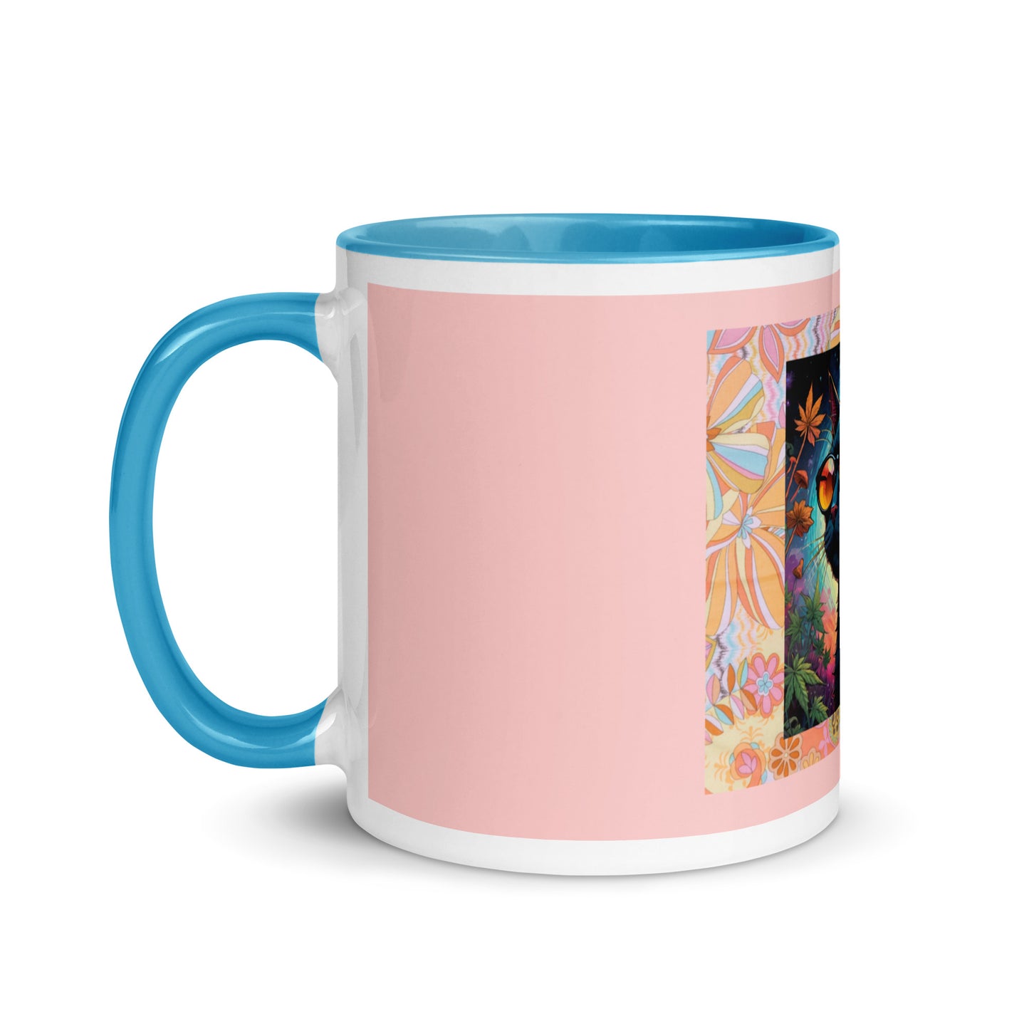 Psychedelic Cat with Sunglasses Mug with Color Inside