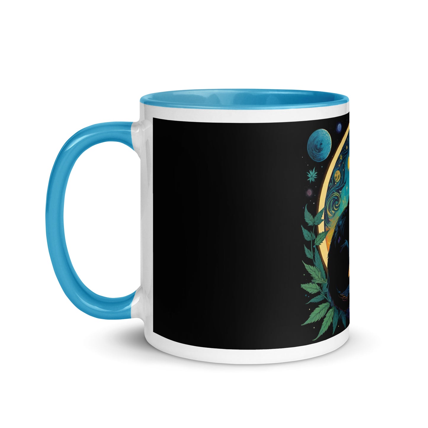 Marijuana Cat with Planets Mug with Color Inside