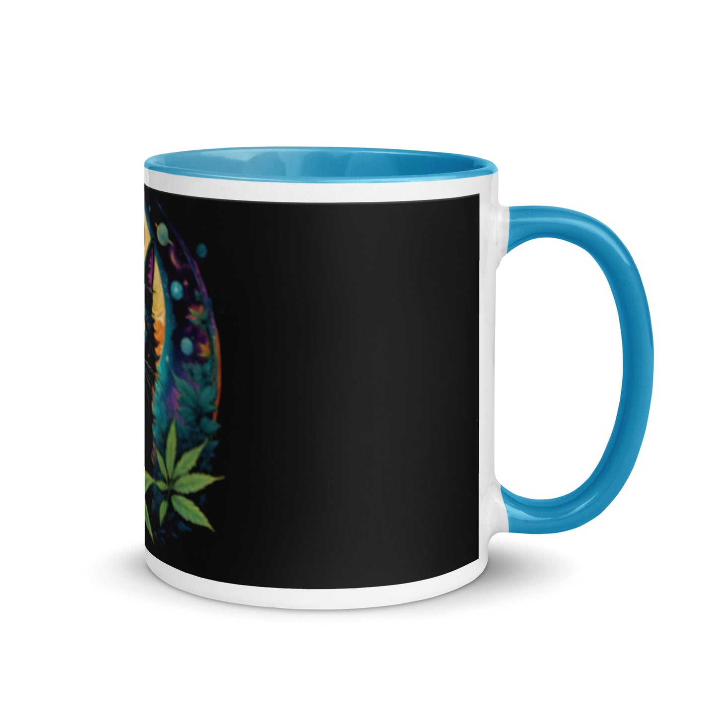 Black Cat with Planets Mug with Color Inside