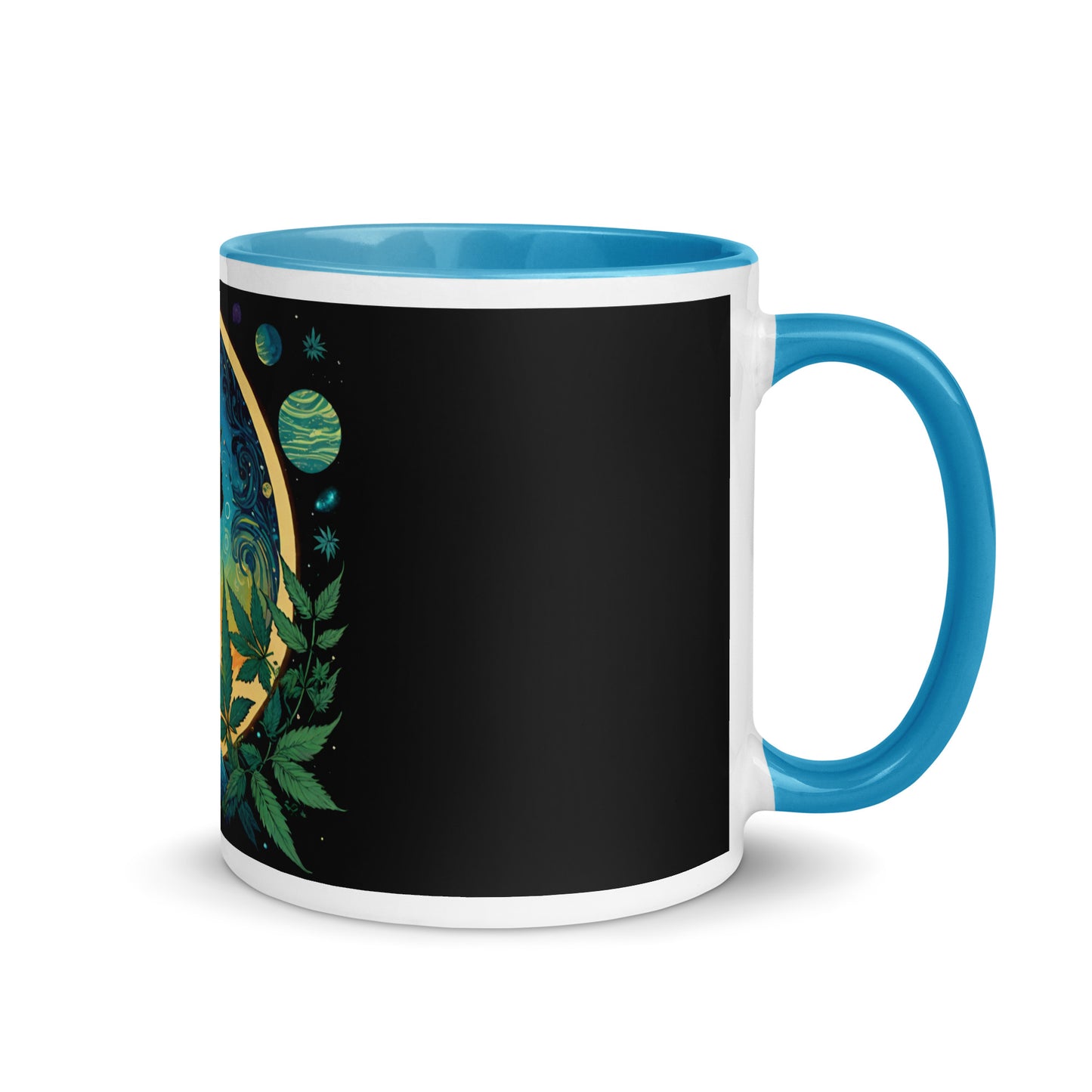 Marijuana Cat with Planets Mug with Color Inside