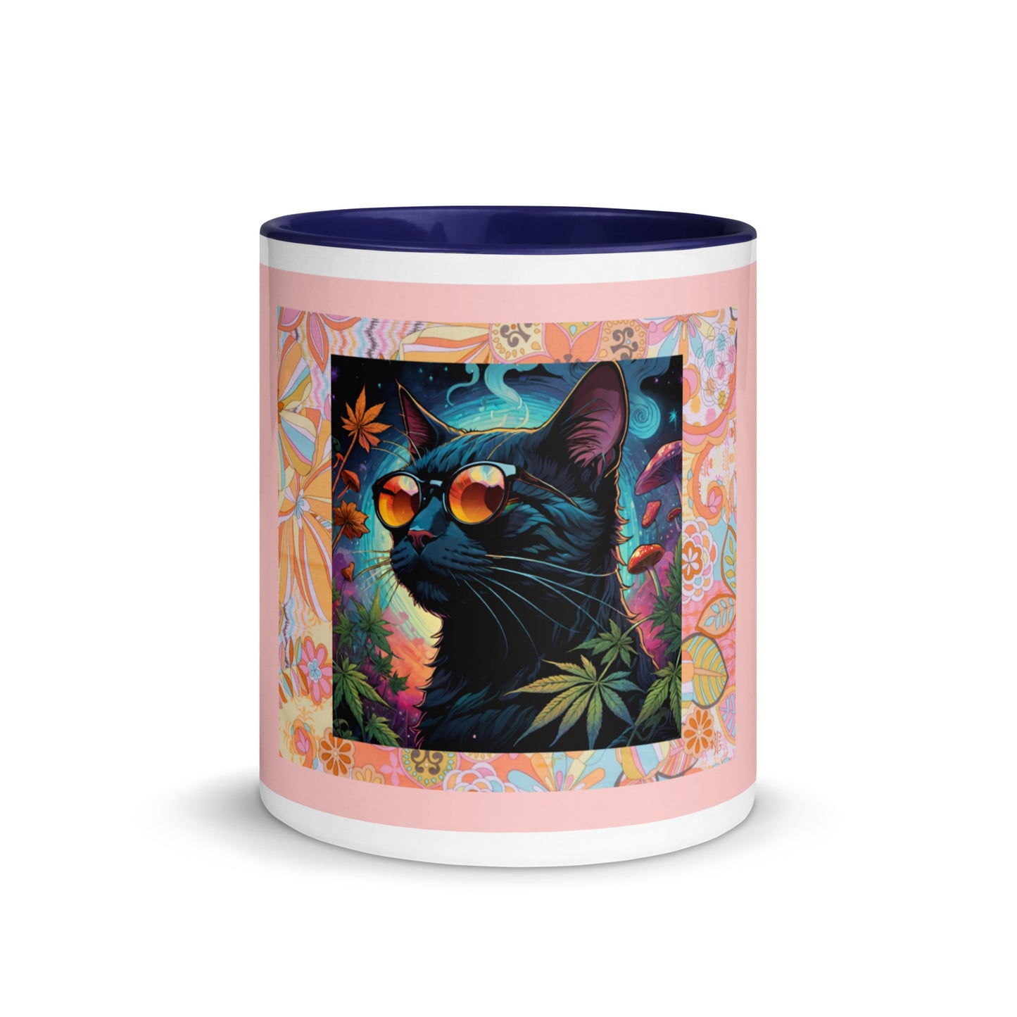 Psychedelic Cat with Sunglasses Mug with Color Inside