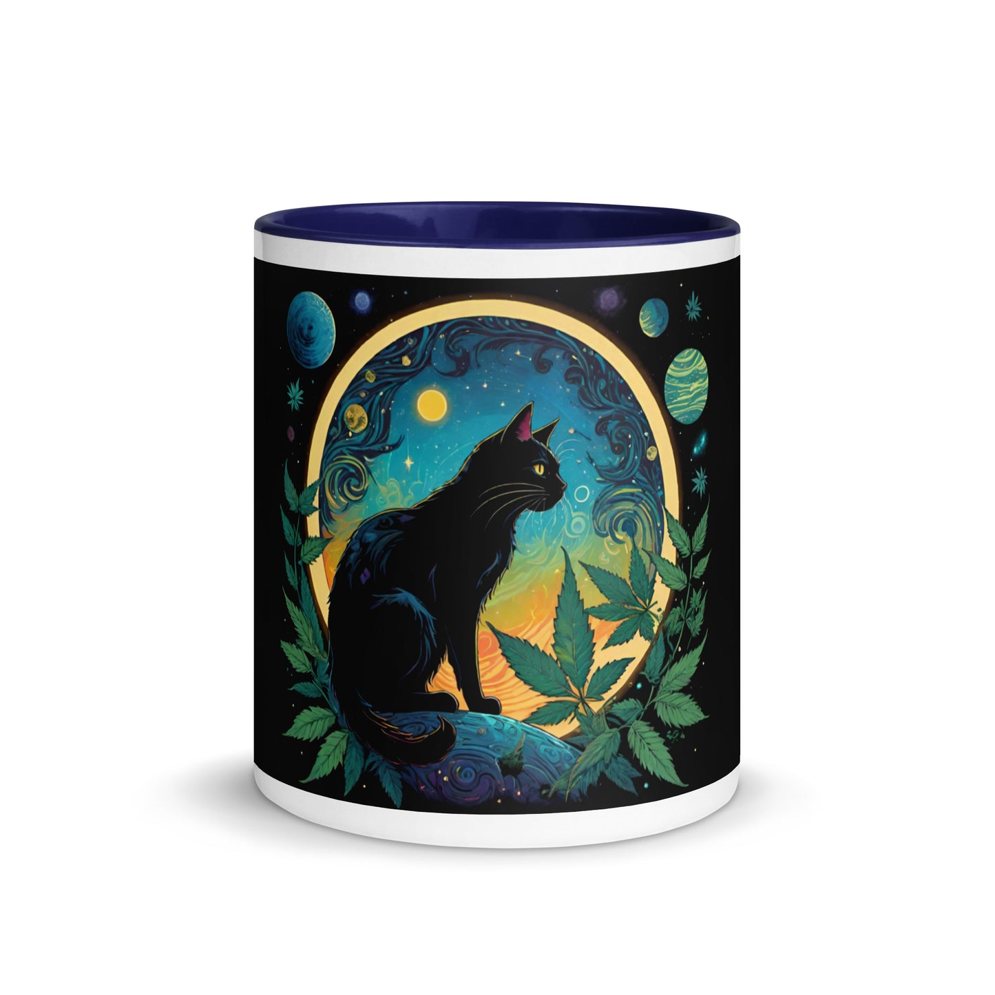 Marijuana Cat with Planets Mug with Color Inside