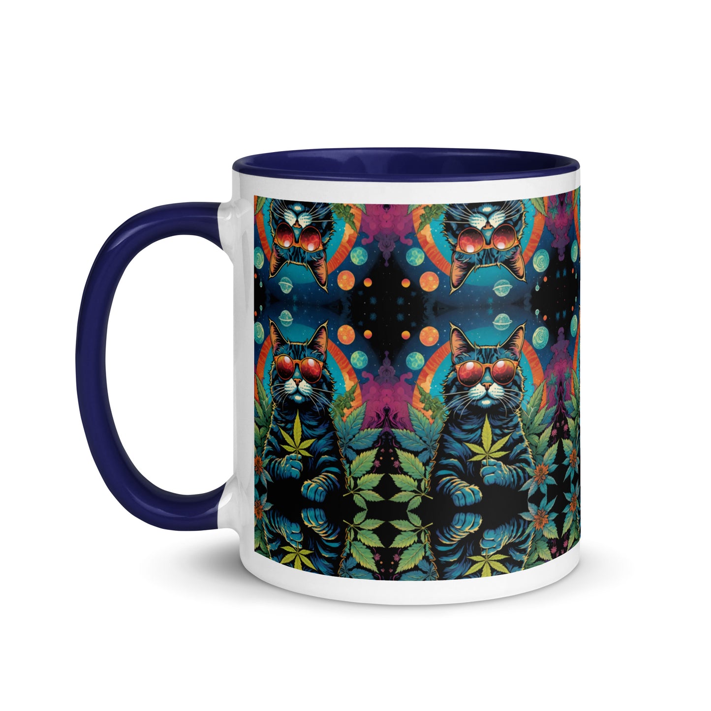 Trippy Marijuana Cat Mug with Color Inside