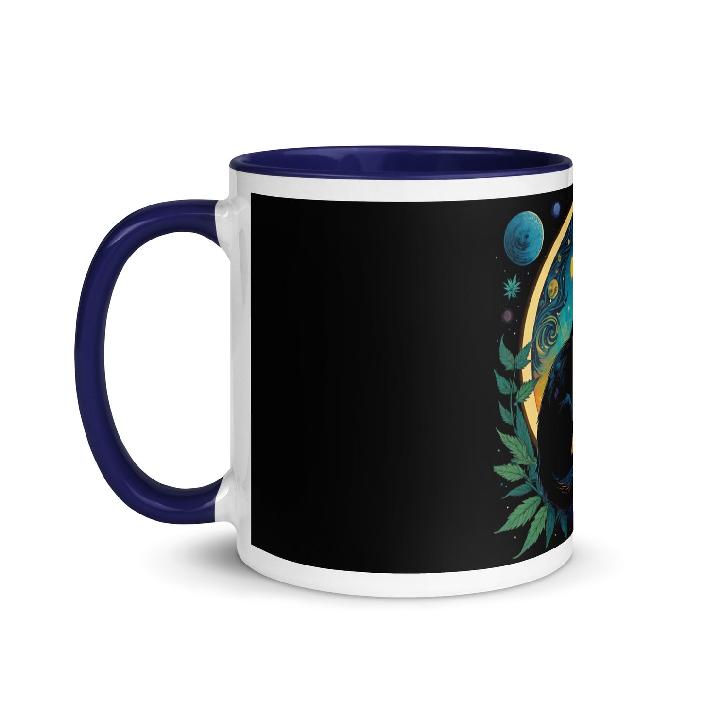 Marijuana Cat with Planets Mug with Color Inside