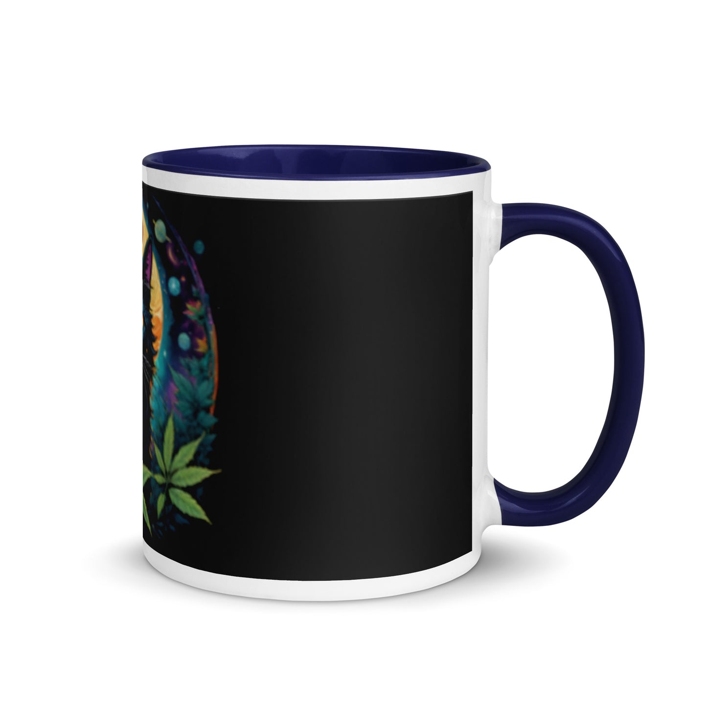 Black Cat with Planets Mug with Color Inside