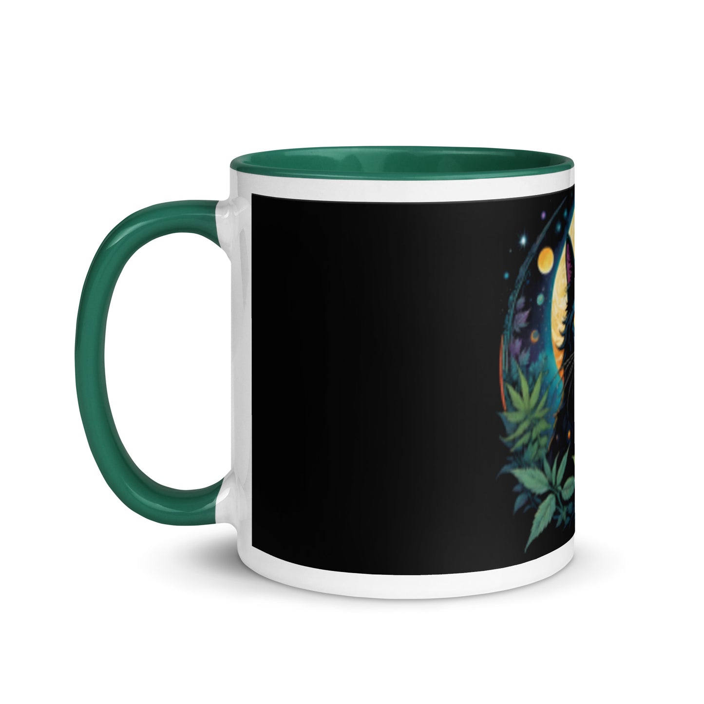 Black Cat with Planets Mug with Color Inside