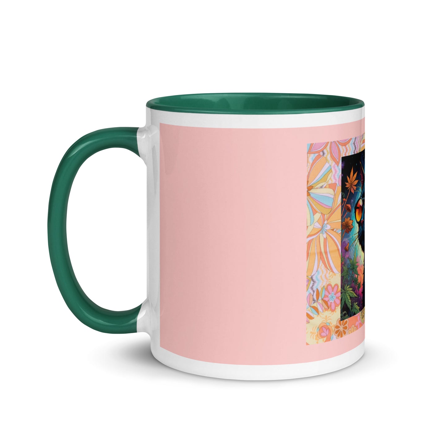 Psychedelic Cat with Sunglasses Mug with Color Inside