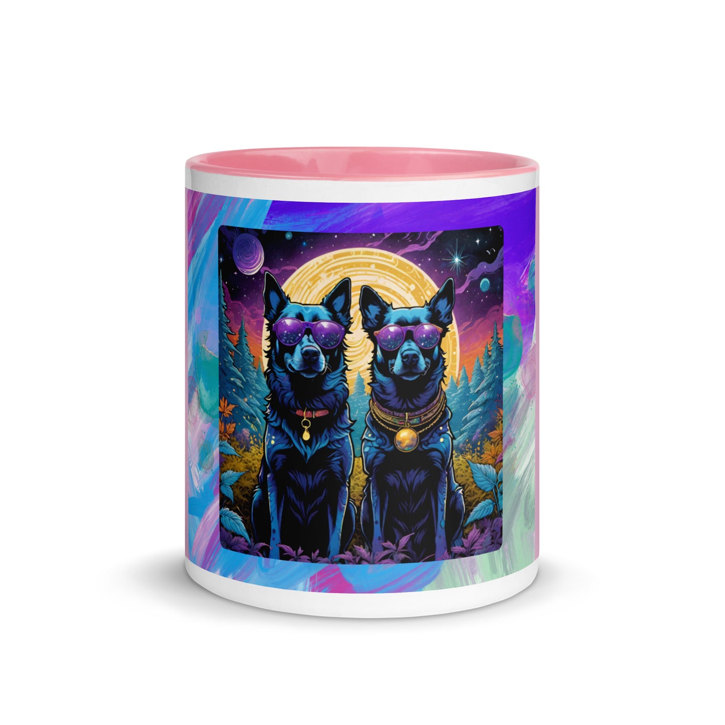 Intergalactic Space Dogs with Sunglasses Mug with Color Inside