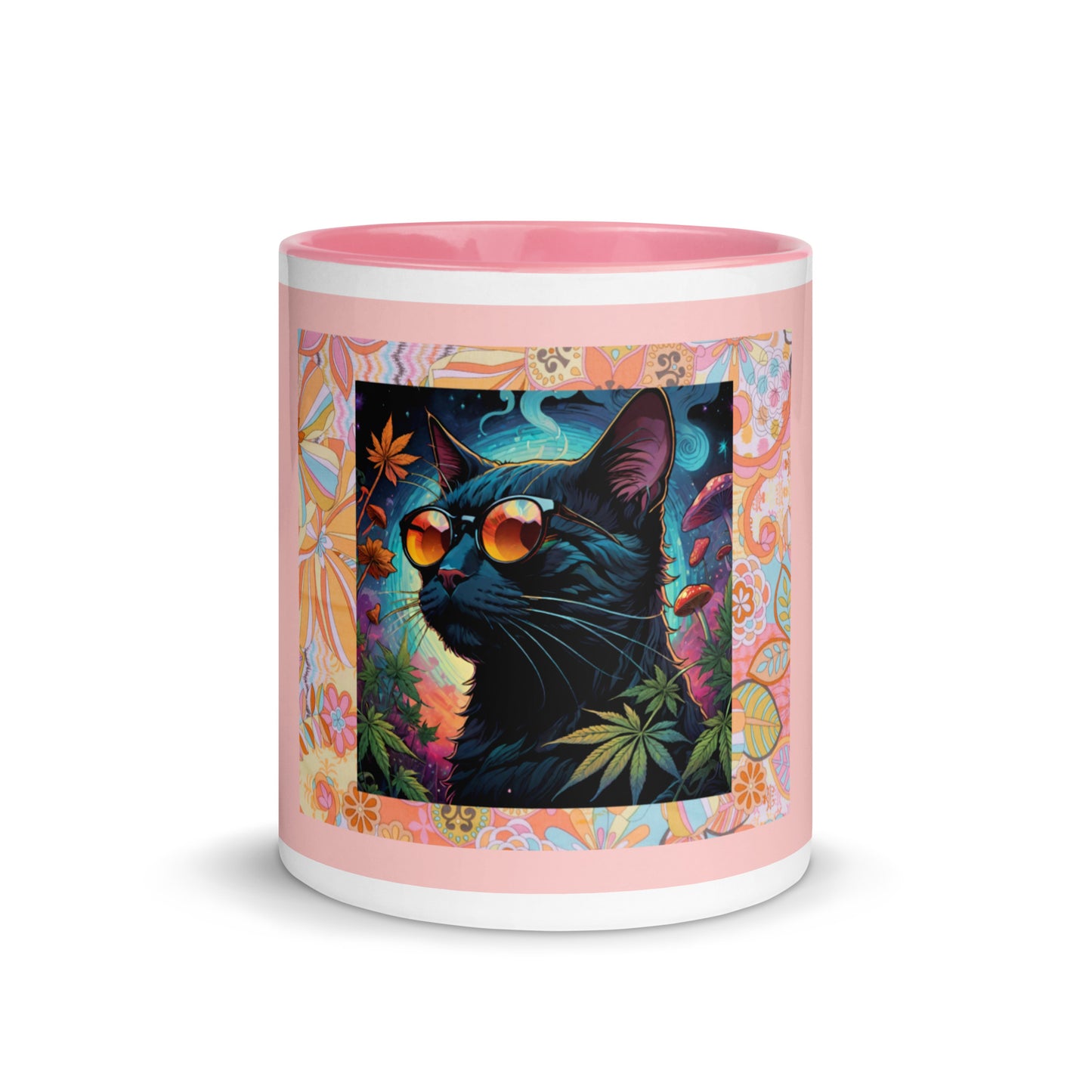 Psychedelic Cat with Sunglasses Mug with Color Inside