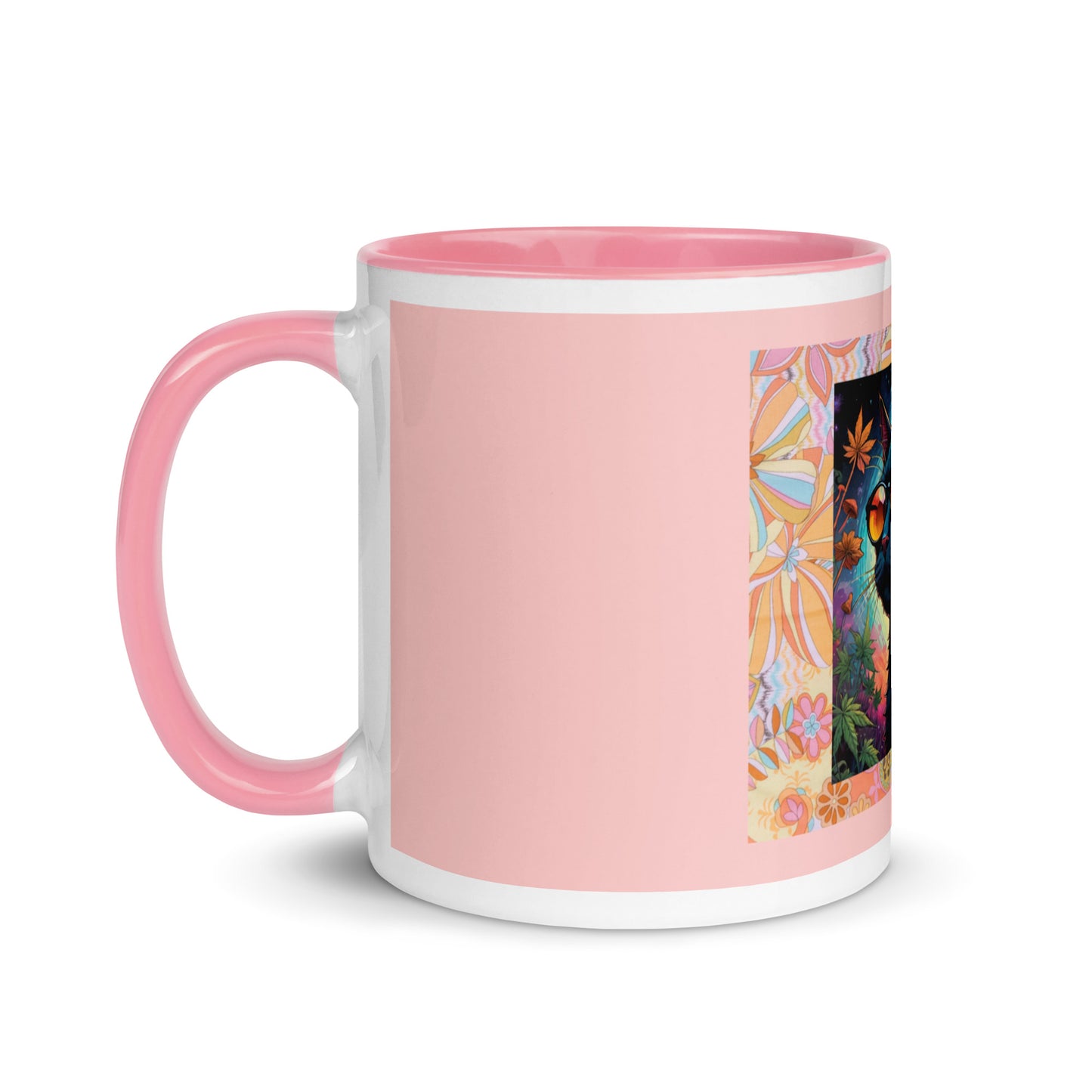 Psychedelic Cat with Sunglasses Mug with Color Inside