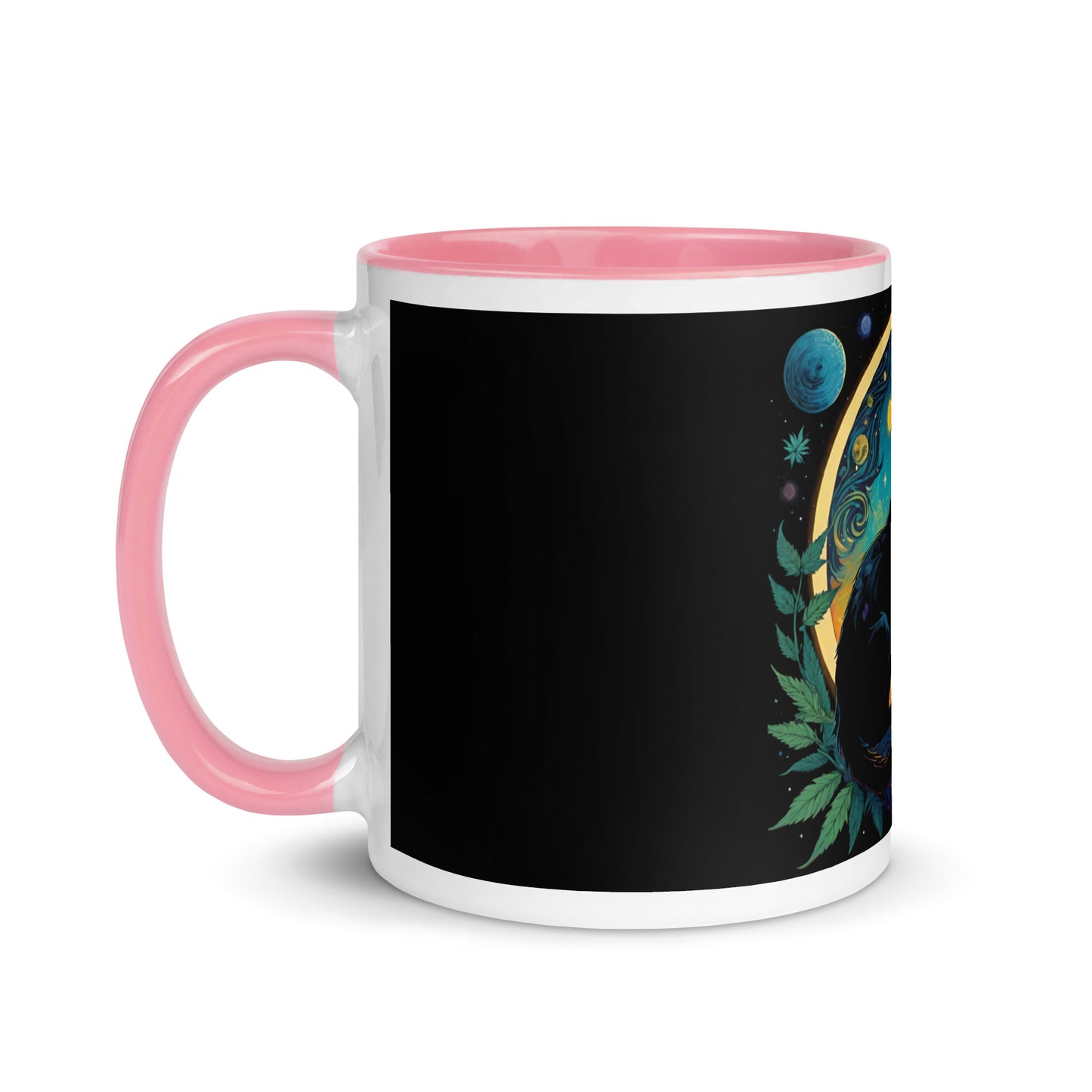 Marijuana Cat with Planets Mug with Color Inside