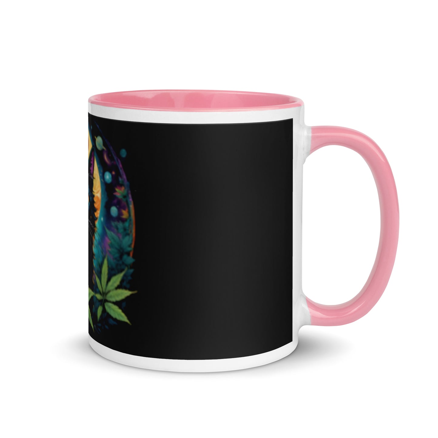 Black Cat with Planets Mug with Color Inside