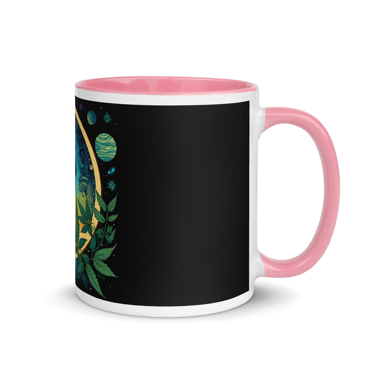 Marijuana Cat with Planets Mug with Color Inside