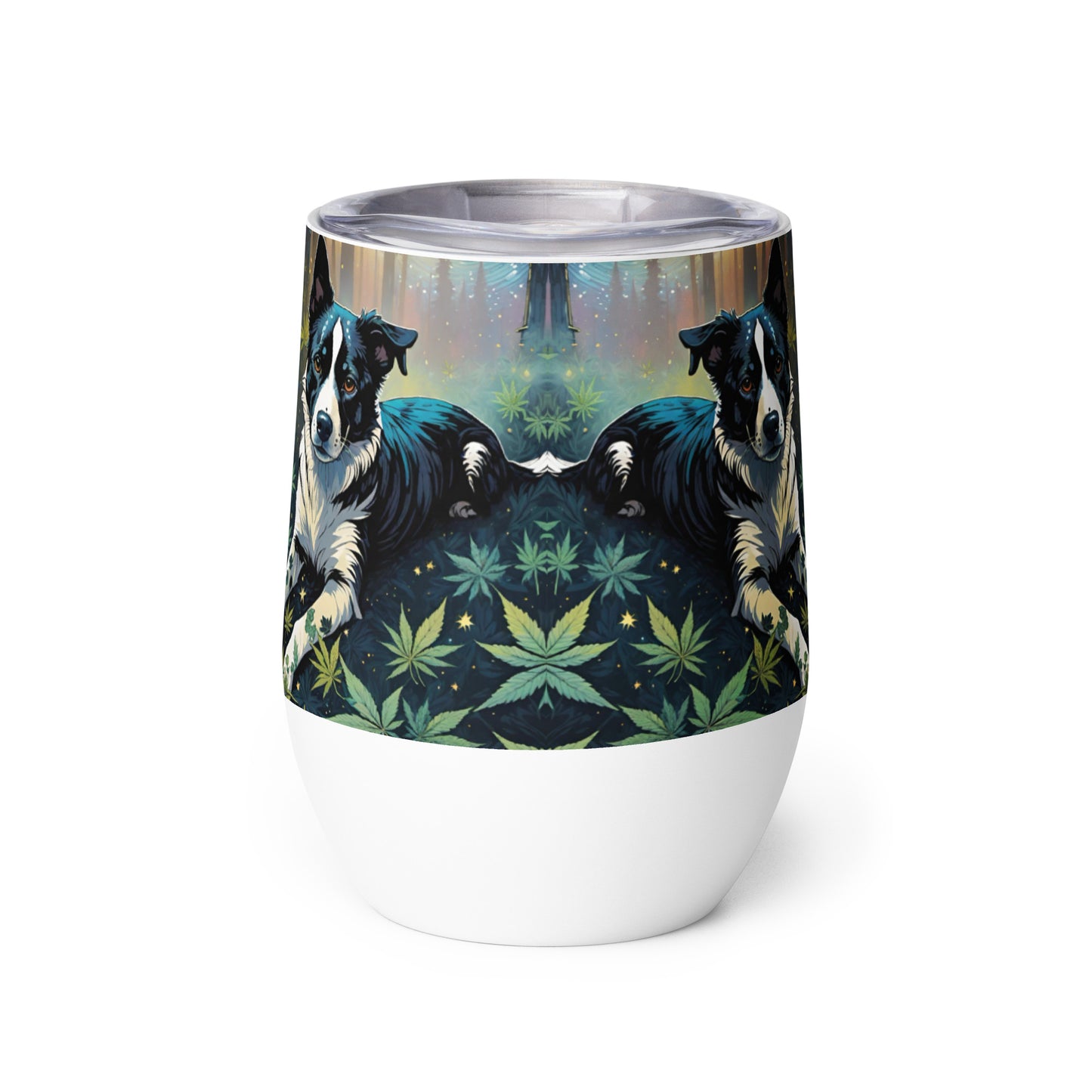 Black and White Dog with Marijuana Wine Tumbler