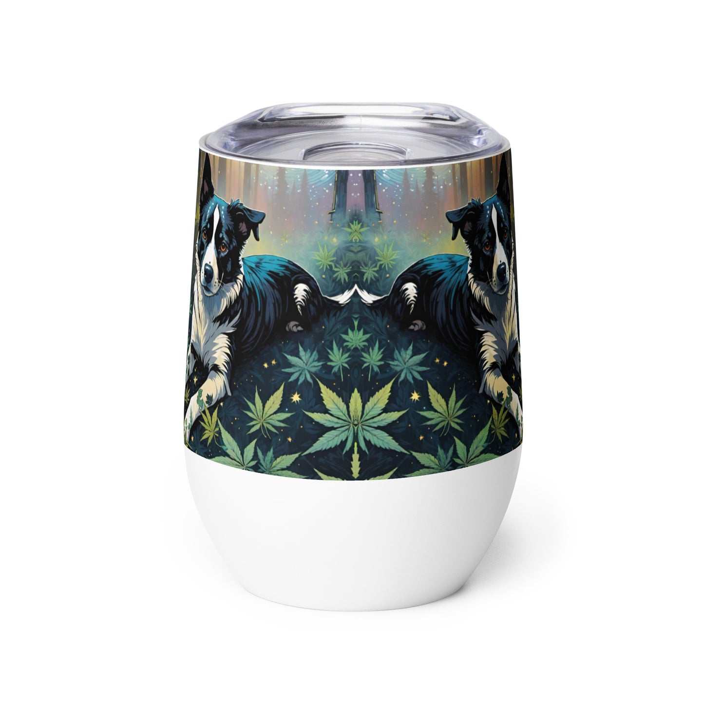 Black and White Dog with Marijuana Wine Tumbler