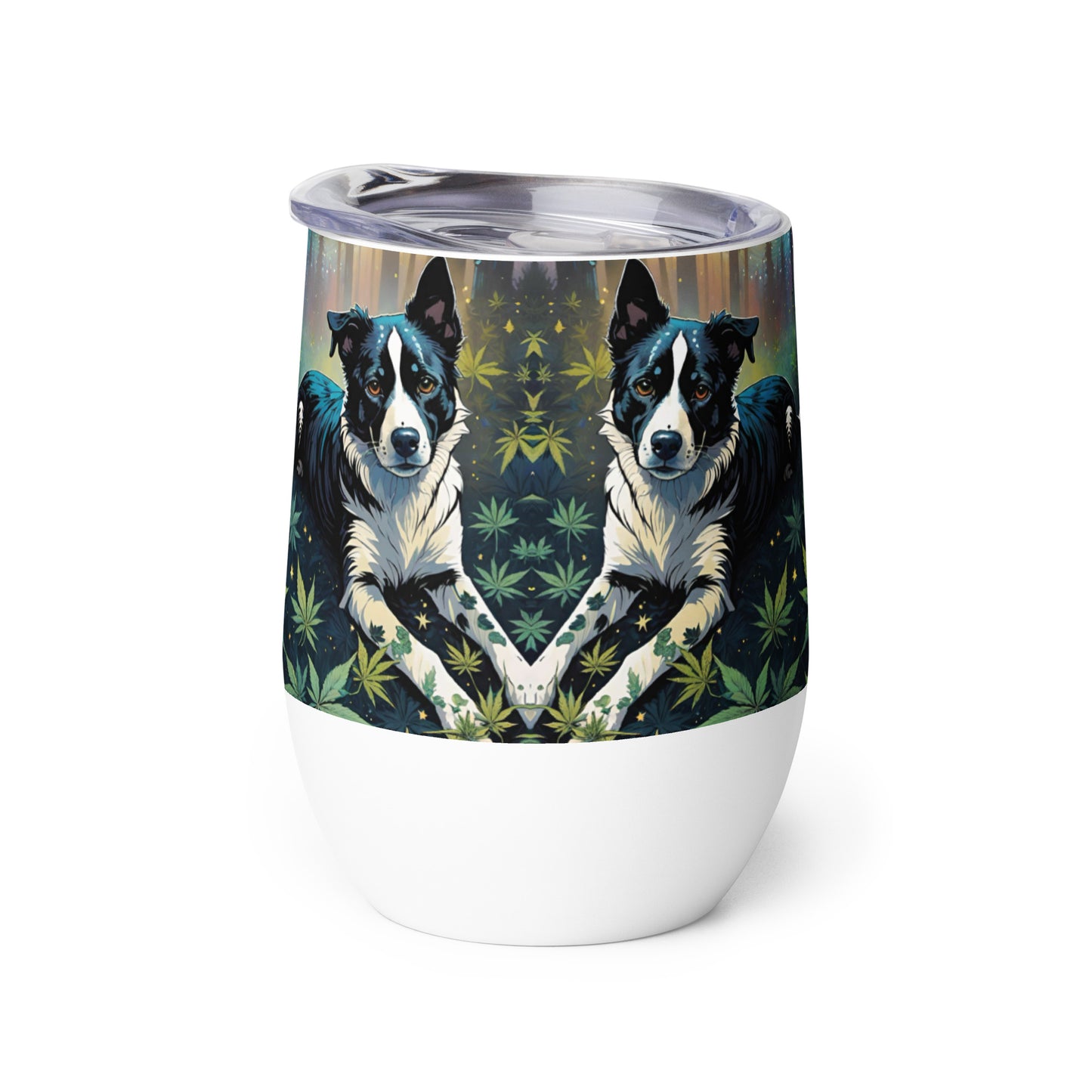 Black and White Dog with Marijuana Wine Tumbler