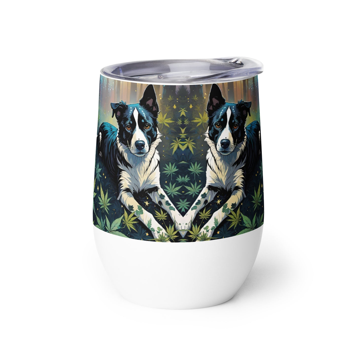 Black and White Dog with Marijuana Wine Tumbler